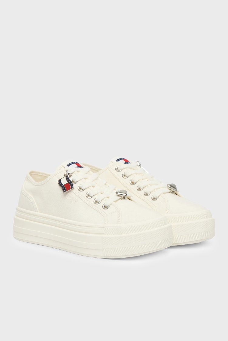 Tommy Jeans Kanvas Platformlu Süslemeli Sneaker Kadın Ayakkabı EN0EN02959 YBL BEYAZ - Tommy Jeans (1)