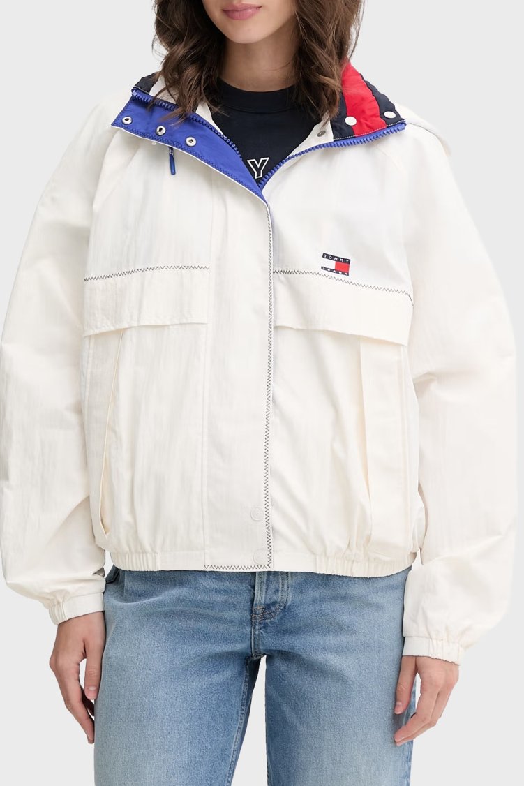 Tommy Jeans Kapüşonlu Yaka Fermuarlı Kadın Mont DW0DW22915 YBH Beyaz - Tommy Jeans