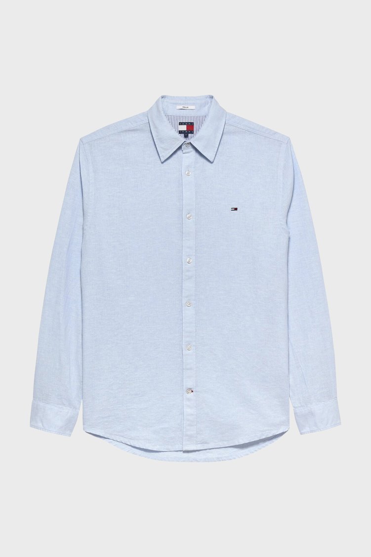 Tommy Jeans Keten ve Pamuk Karışımlı Uzun Kollu Erkek Gömlek DM0DM22761 C3Q AÇIK MAVİ - Tommy Jeans
