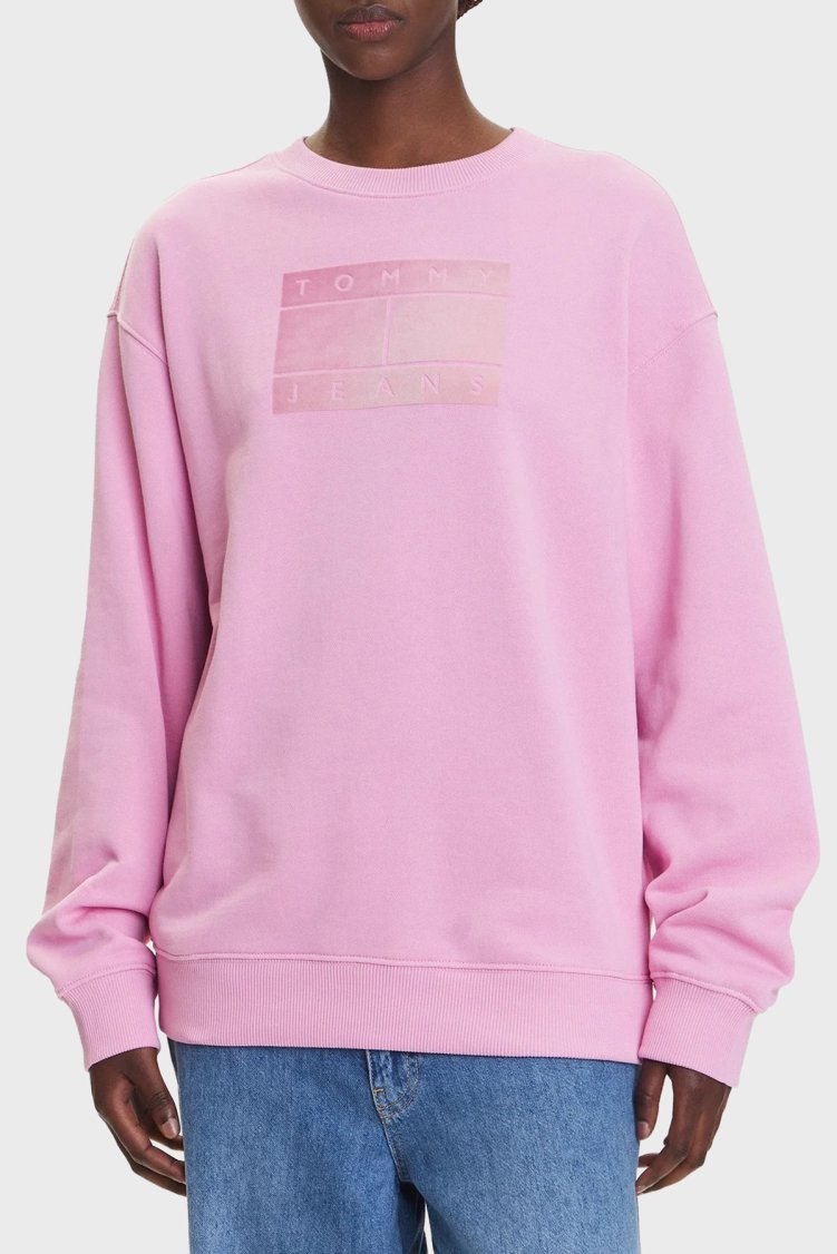 Tommy Jeans Logo Baskılı Pamuklu Relaxed Fit Bisiklet Yaka Kadın Sweat DW0DW21396 U06 PEMBE - Tommy Jeans