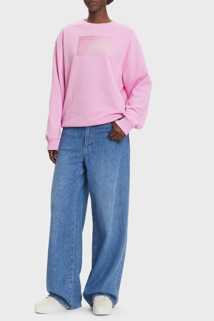 Tommy Jeans Logo Baskılı Pamuklu Relaxed Fit Bisiklet Yaka Kadın Sweat DW0DW21396 U06 PEMBE - Tommy Jeans (1)
