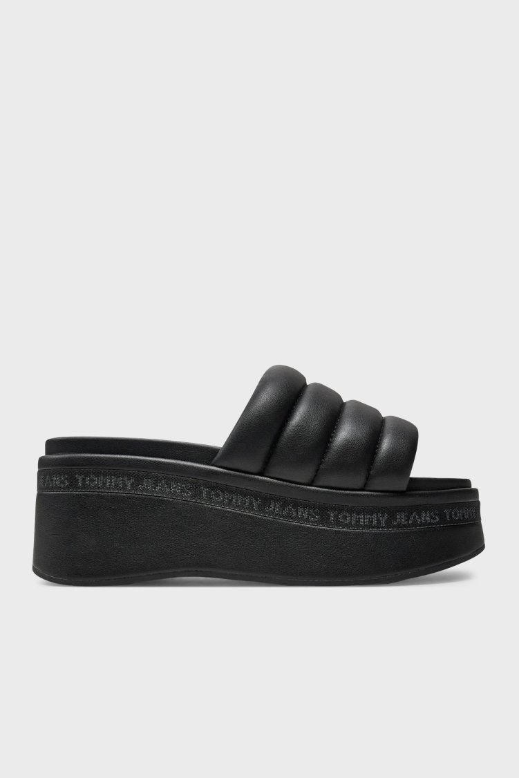 Tommy Jeans Logo Dolgulu Platform Kadın Sandalet EN0EN02455 BDS SİYAH - Tommy Jeans