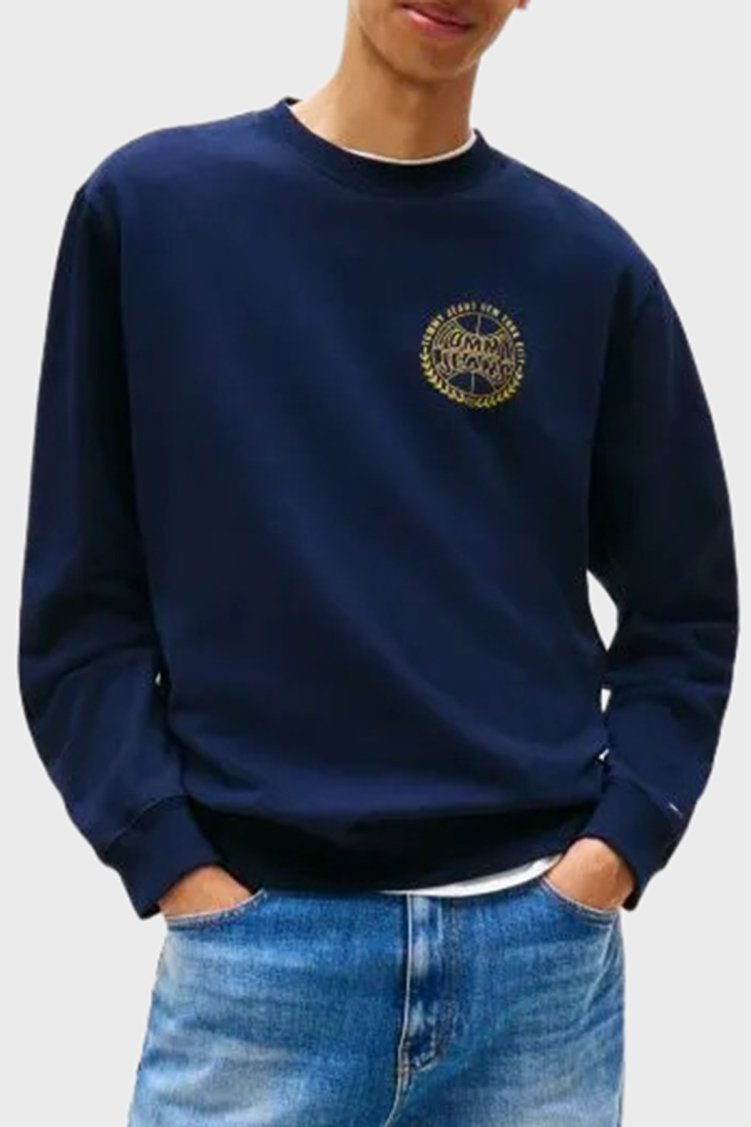 Tommy Jeans Logolu % 100 Pamuk Regular Fit Bisiklet Yaka Erkek Sweat DM0DM22081 C1G LACİVERT - Tommy Jeans