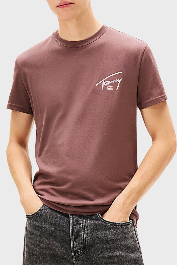Tommy Jeans Logolu % 100 Pamuk Regular Fit Bisiklet Yaka Erkek T Shirt DM0DM22320 GW1 KAHVE - Tommy Jeans