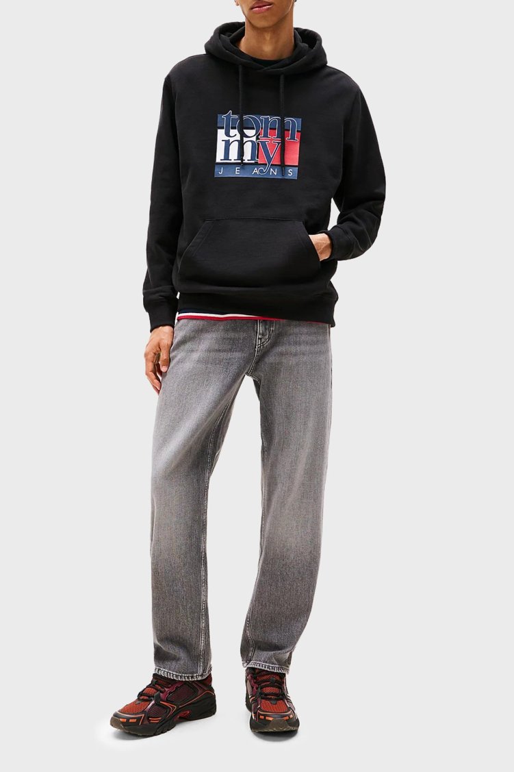 Tommy Jeans Logolu % 100 Pamuk Regular Fit Kapüşonlu Erkek Sweat DM0DM22092 BDS SİYAH - Tommy Jeans (1)