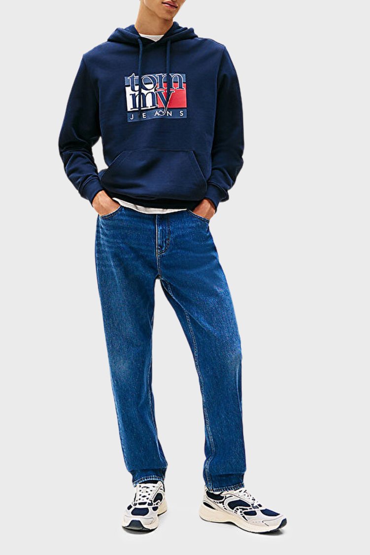 Tommy Jeans Logolu % 100 Pamuk Regular Fit Kapüşonlu Erkek Sweat DM0DM22092 C1G LACİVERT - Tommy Jeans (1)