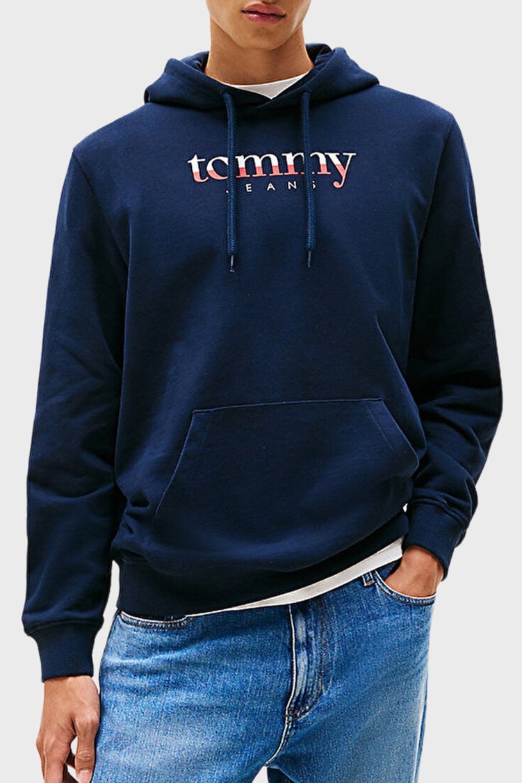 Tommy Jeans Logolu % 100 Pamuk Regular Fit Kapüşonlu Erkek Sweat DM0DM22113 C1G LACİVERT - Tommy Jeans