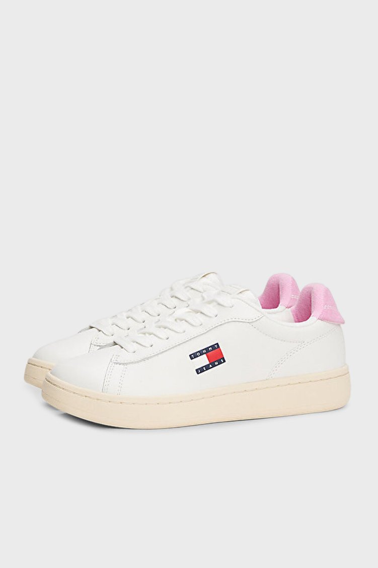 Tommy Jeans Logolu Deri Sneaker Kadın Ayakkabı EN0EN02815 01V BEYAZ - Tommy Jeans (1)