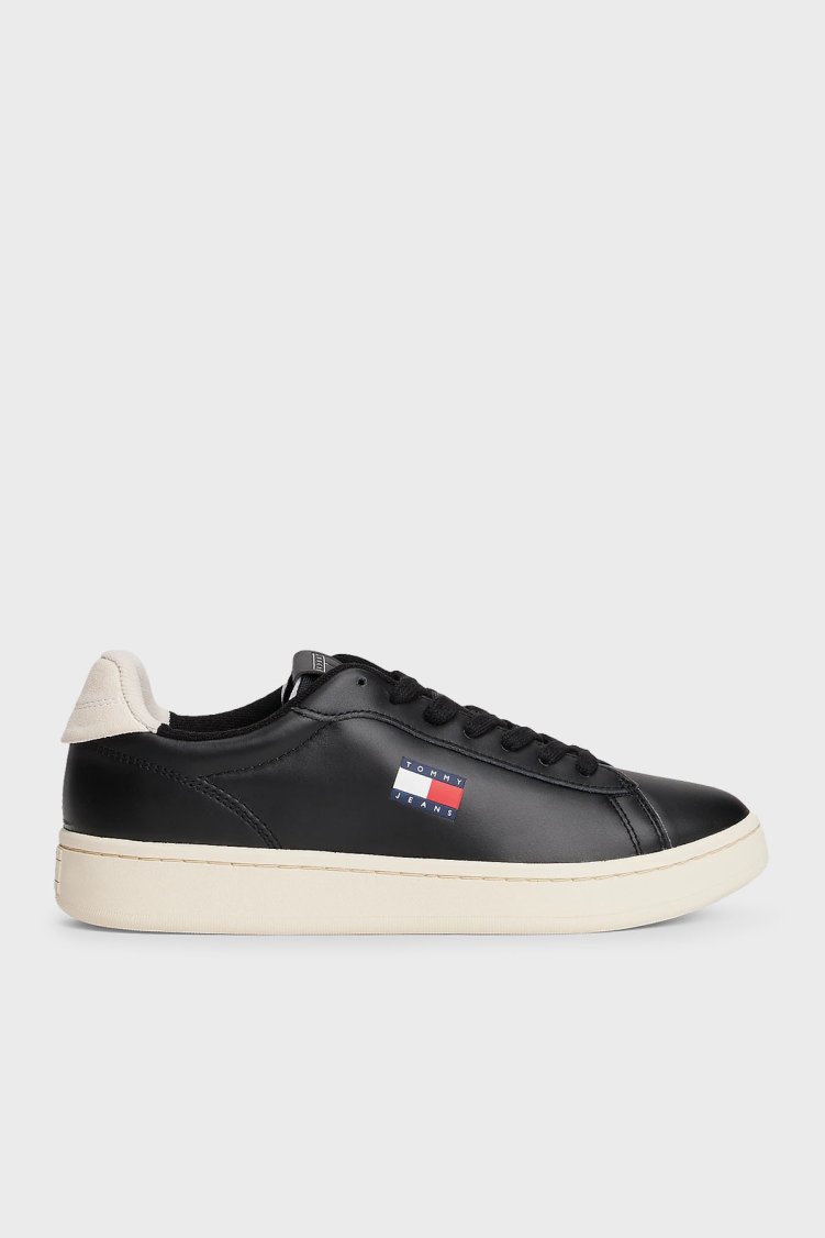 Tommy Jeans Logolu Deri Sneaker Kadın Ayakkabı EN0EN02815 BDS SİYAH - Tommy Jeans