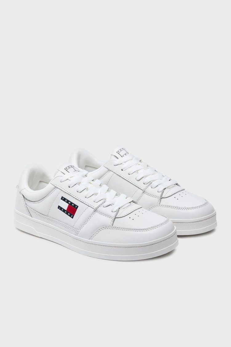 Tommy Jeans Logolu Deri Sneaker Erkek Ayakkabı EM0EM01574 YBL BEYAZ - Tommy Hilfiger (1)