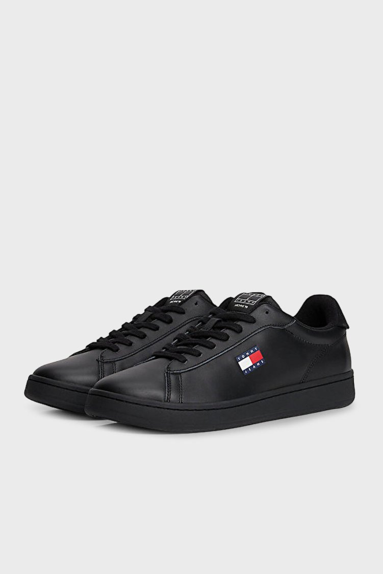 Tommy Jeans Logolu Deri Sneaker Erkek Ayakkabı EM0EM01596 0GQ SİYAH - Tommy Jeans (1)