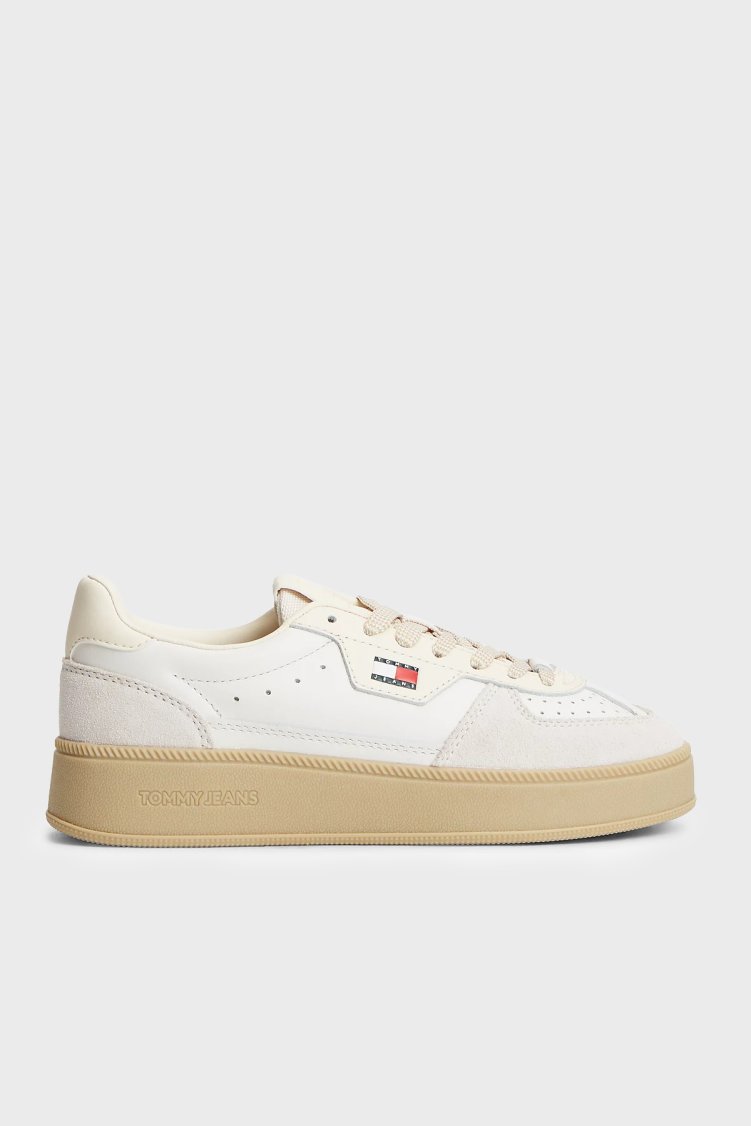 Tommy Jeans Logolu Deri Sneaker Kadın Ayakkabı EN0EN03091 YBL Beyaz - Tommy Jeans
