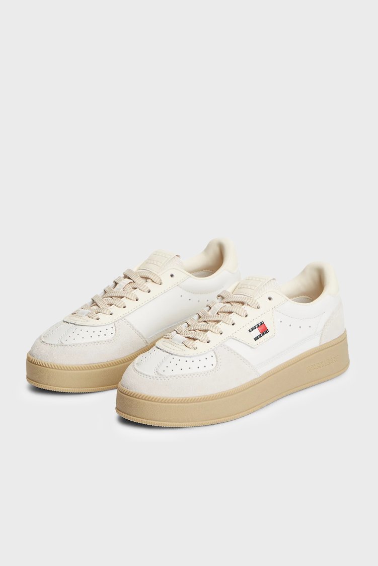 Tommy Jeans Logolu Deri Sneaker Kadın Ayakkabı EN0EN03091 YBL Beyaz - Tommy Jeans (1)