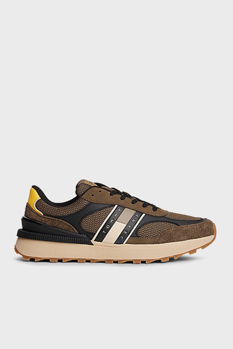 Tommy Jeans Logolu Kalın Tabanlı Süet Sneaker Erkek Ayakkabı EM0EM01537 RBM KOYU HAKİ - Tommy Jeans