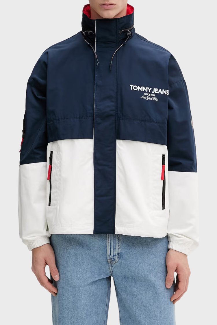 Tommy Jeans Logolu Oversize Logo Detaylı Dik Yaka Erkek Mont DM0DM22739 C1G LACİVERT - Tommy Jeans