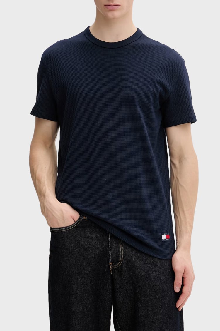 Tommy Jeans Logolu Pamuk Karışımlı Bisiklet Yaka Erkek T Shirt DM0DM22529 C1G LACİVERT - Tommy Jeans