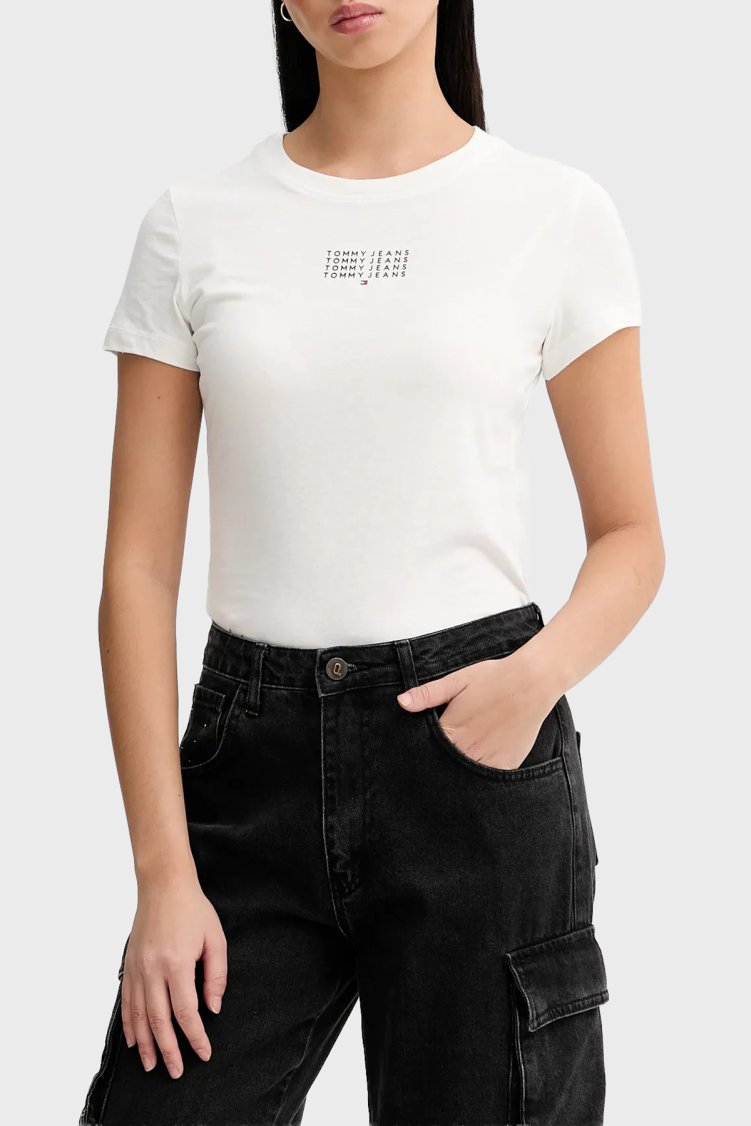 Tommy Jeans Logolu Pamuklu Bisiklet Yaka Kadın T Shirt DW0DW21841 YBL BEYAZ - Tommy Jeans
