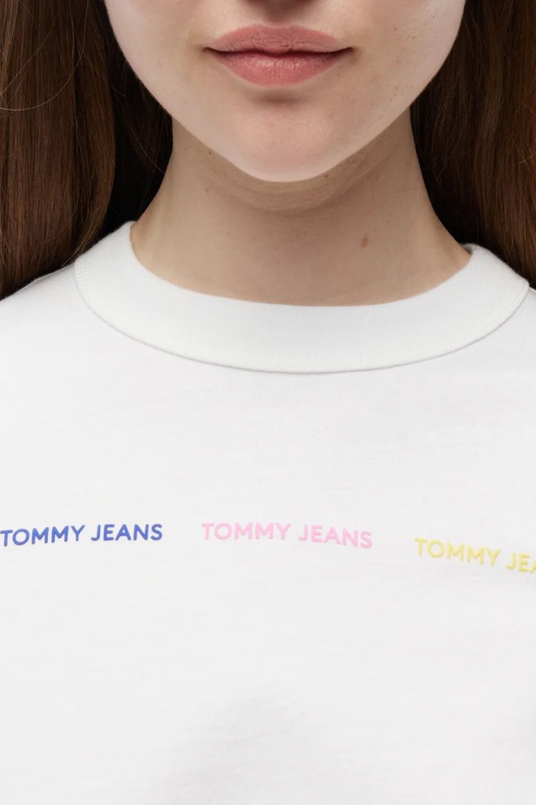Tommy Jeans Logolu Pamuklu Bisiklet Yaka Kadın T Shirt DW0DW22905 YBL Beyaz - Tommy Jeans (1)
