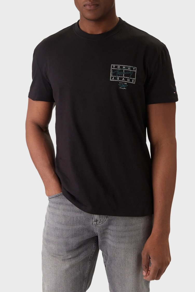 Tommy Jeans Logolu Pamuklu Regular Fit Bisiklet Yaka Erkek T Shirt DM0DM22319 BDS SİYAH - Tommy Jeans
