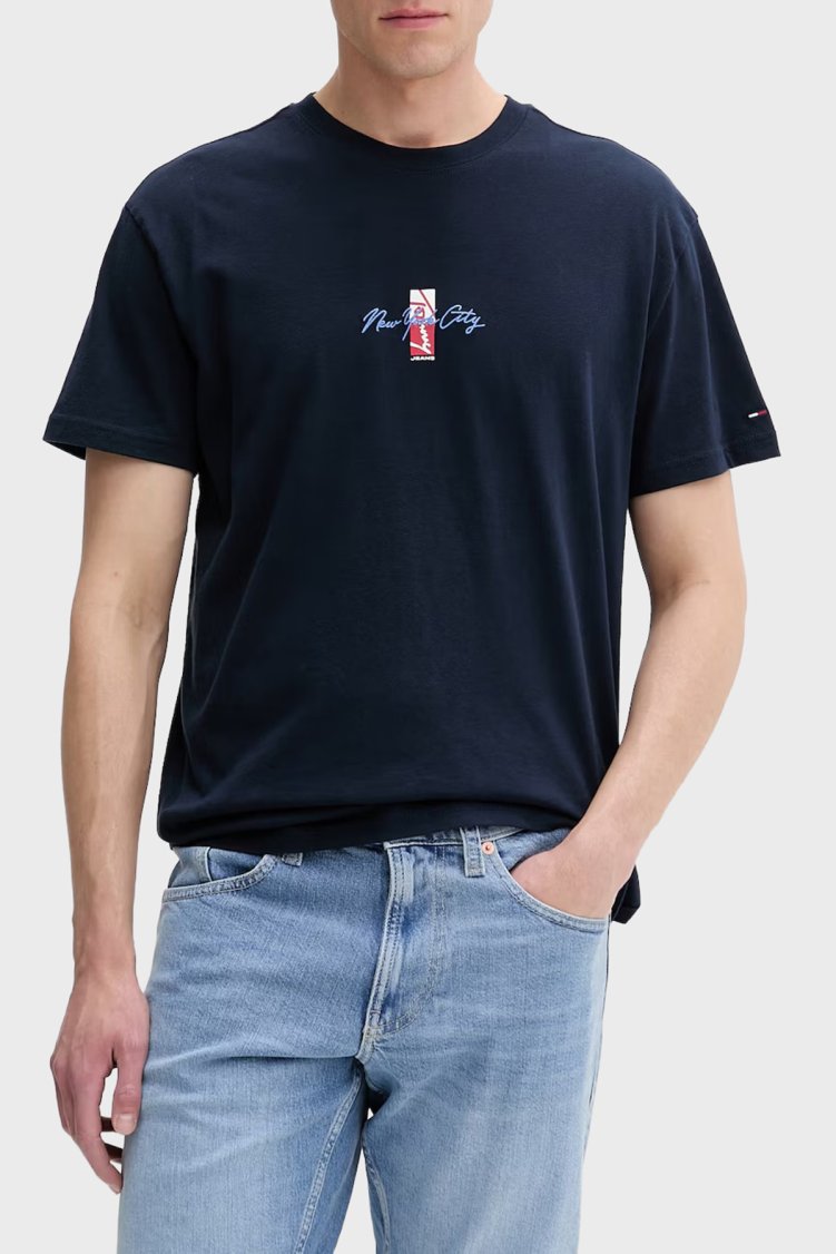 Tommy Jeans Logolu Pamuklu Regular Fit Bisiklet Yaka Erkek T Shirt DM0DM22532 C1G LACİVERT - Tommy Jeans