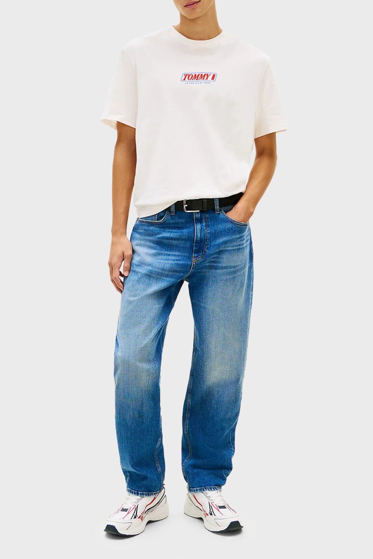 Tommy Jeans Logolu Pamuklu Regular Fit Bisiklet Yaka Erkek T Shirt DM0DM22546 YBH BEYAZ - Tommy Jeans (1)