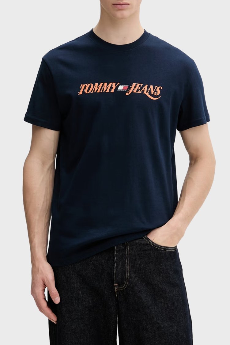 Tommy Jeans Logolu Pamuklu Regular Fit Bisiklet Yaka Erkek T Shirt DM0DM22548 C1G LACİVERT - Tommy Jeans