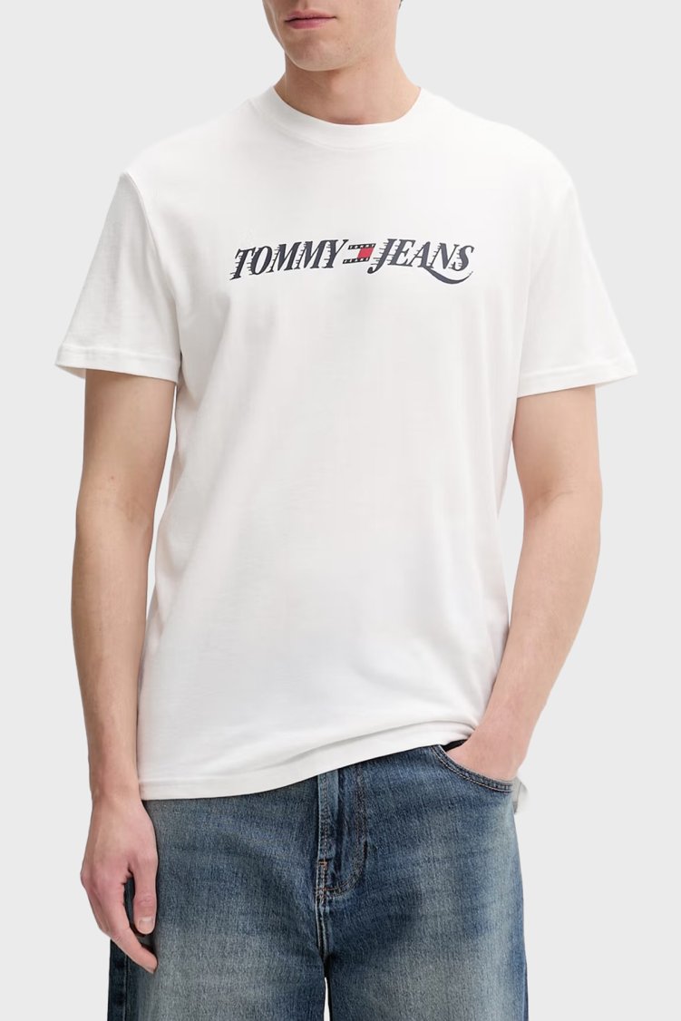 Tommy Jeans Logolu Pamuklu Regular Fit Bisiklet Yaka Erkek T Shirt DM0DM22548 YBL BEYAZ - Tommy Jeans