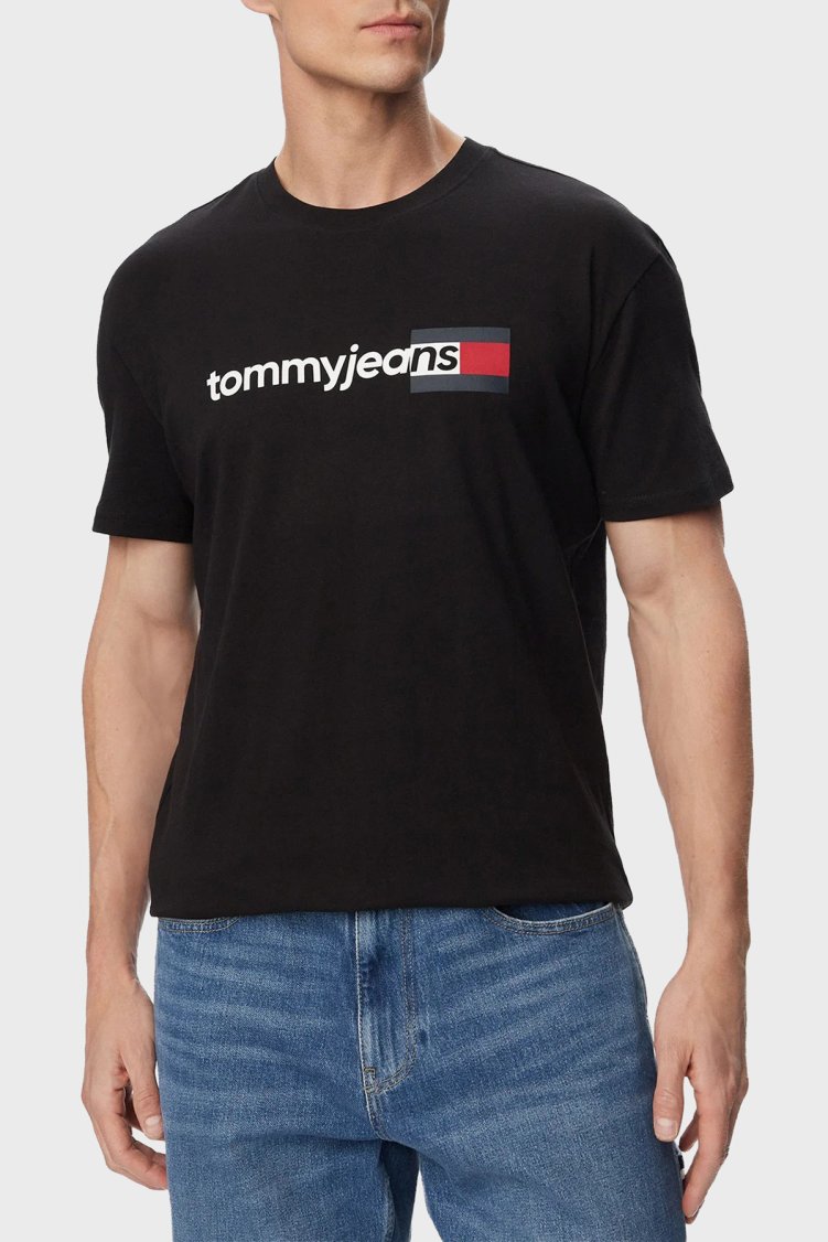Tommy Jeans Logolu Pamuklu Regular Fit Bisiklet Yaka Erkek T Shirt DM0DM23406 BDS Siyah - Tommy Jeans