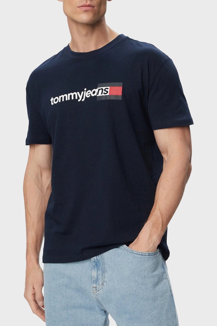 Tommy Jeans Logolu Pamuklu Regular Fit Bisiklet Yaka Erkek T Shirt DM0DM23406 C1G Lacivert - Tommy Jeans