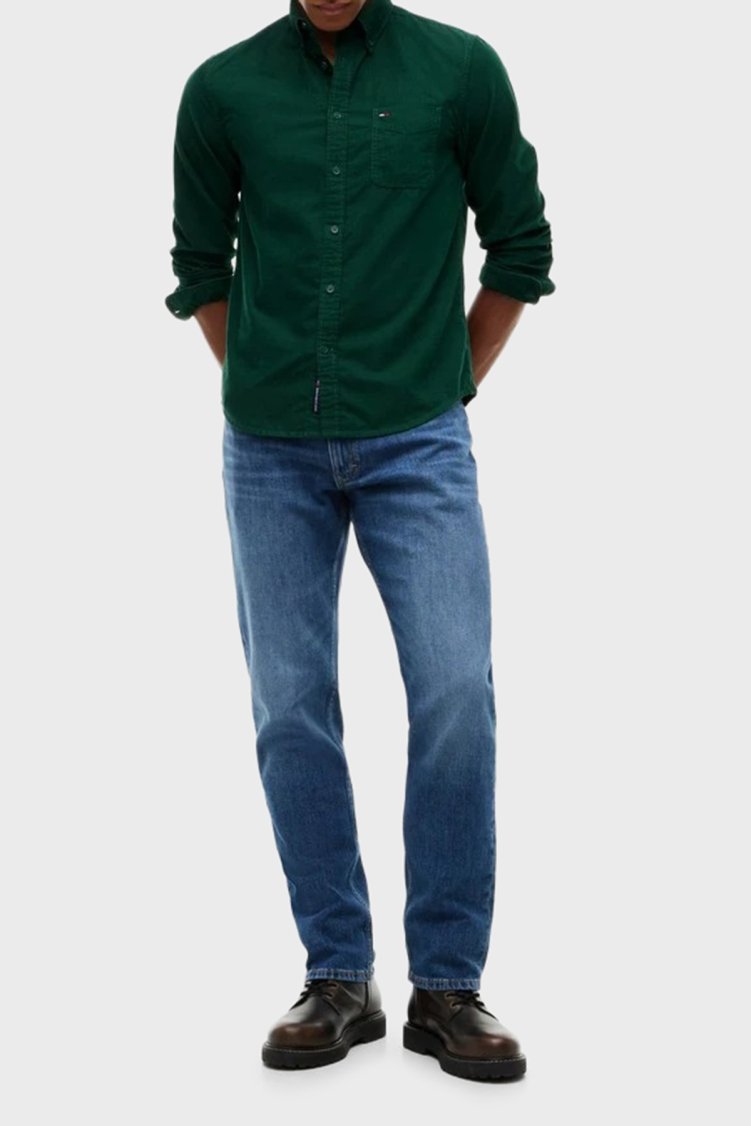 Tommy Jeans Logolu Pamuklu Regular Fit Düğmeli Yaka Erkek Gömlek DM0DM23517 MBM Yeşil - Tommy Jeans (1)