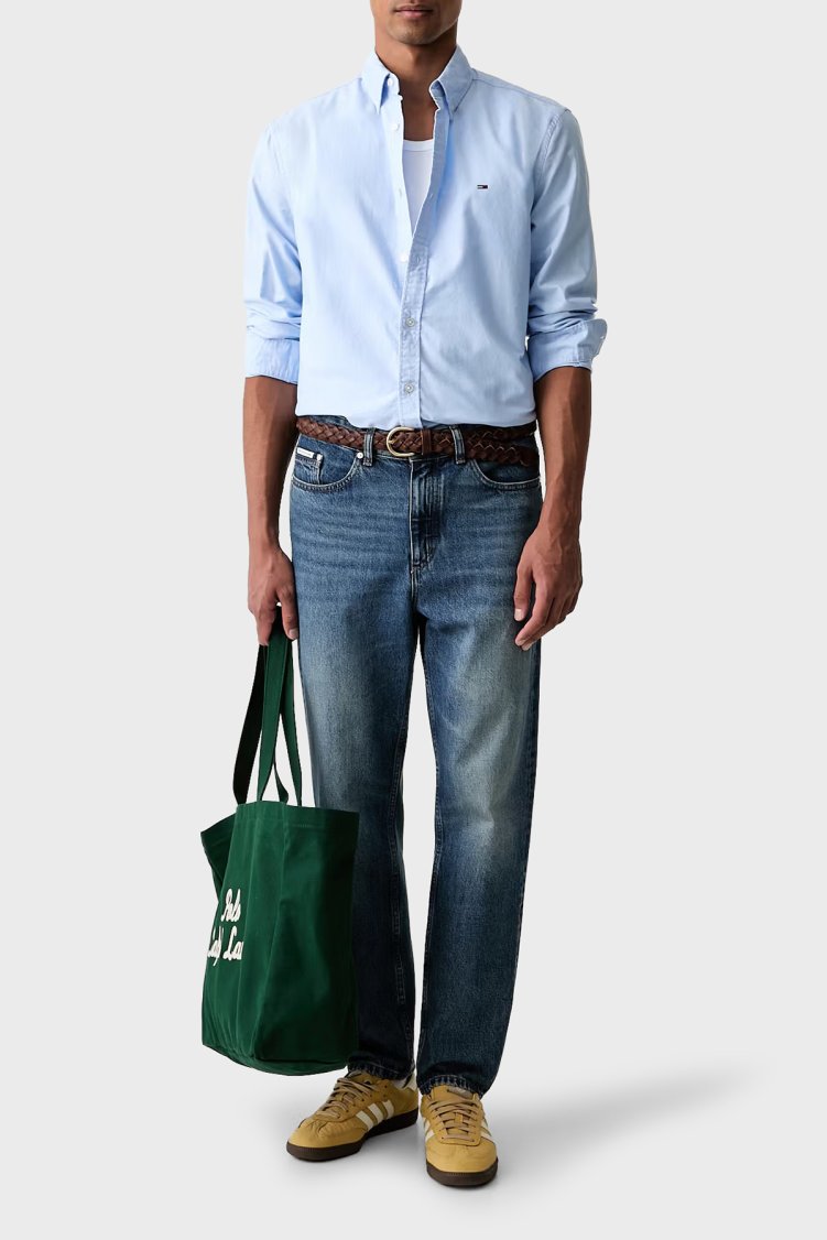 Tommy Jeans Logolu Pamuklu Regular Fit Düğmeli Yaka Erkek Gömlek DM0DM23711 C3Q Açık mavi - Tommy Jeans (1)