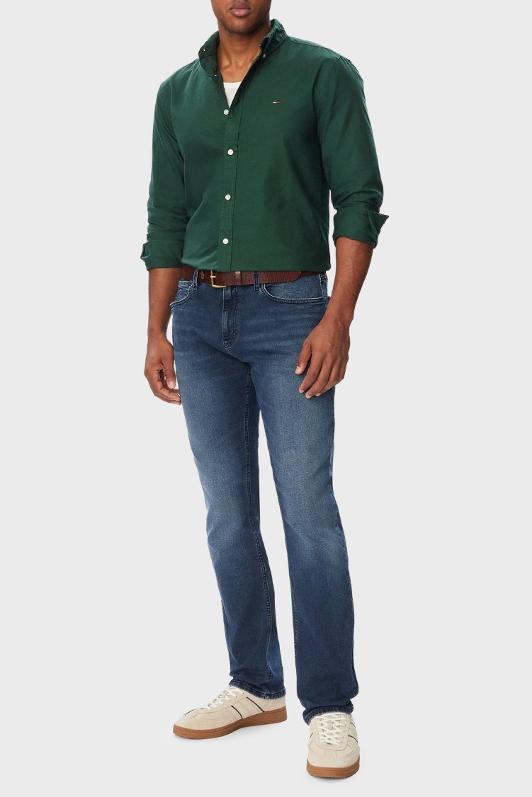 Tommy Jeans Logolu Pamuklu Regular Fit Düğmeli Yaka Erkek Gömlek DM0DM23711 MBM Yeşil - Tommy Jeans (1)