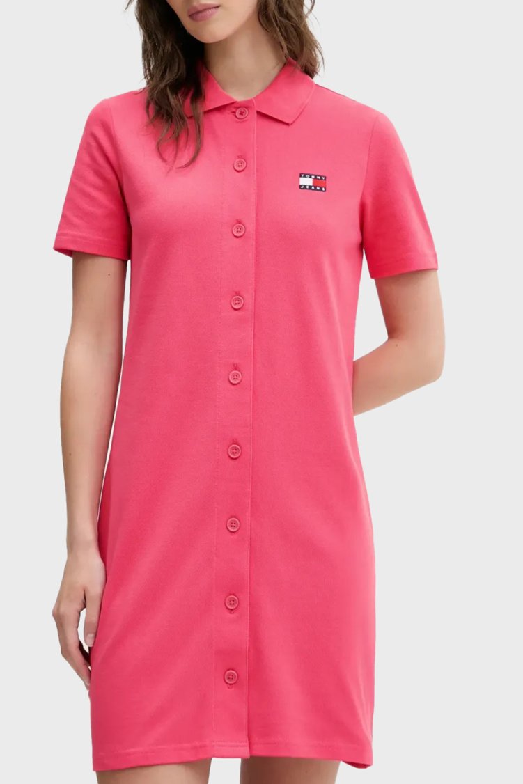 Tommy Jeans Logolu Pamuklu Regular Fit Polo Yaka Mini Boy Kadın Elbise DW0DW20302 XI2 PEMBE - Tommy Jeans