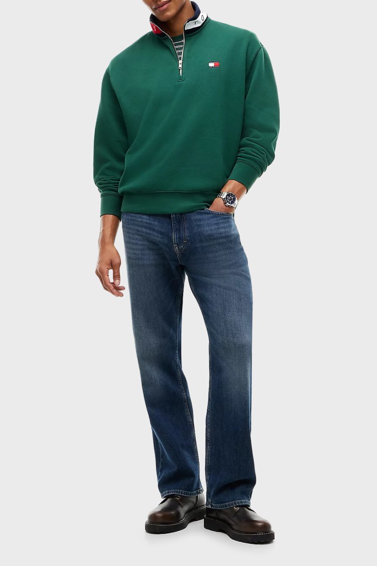 Tommy Jeans Logolu Pamuklu Regular Fit Yarım Fermuarlı Dik Yaka Erkek Sweat DM0DM23605 MBM Yeşil - Tommy Jeans (1)
