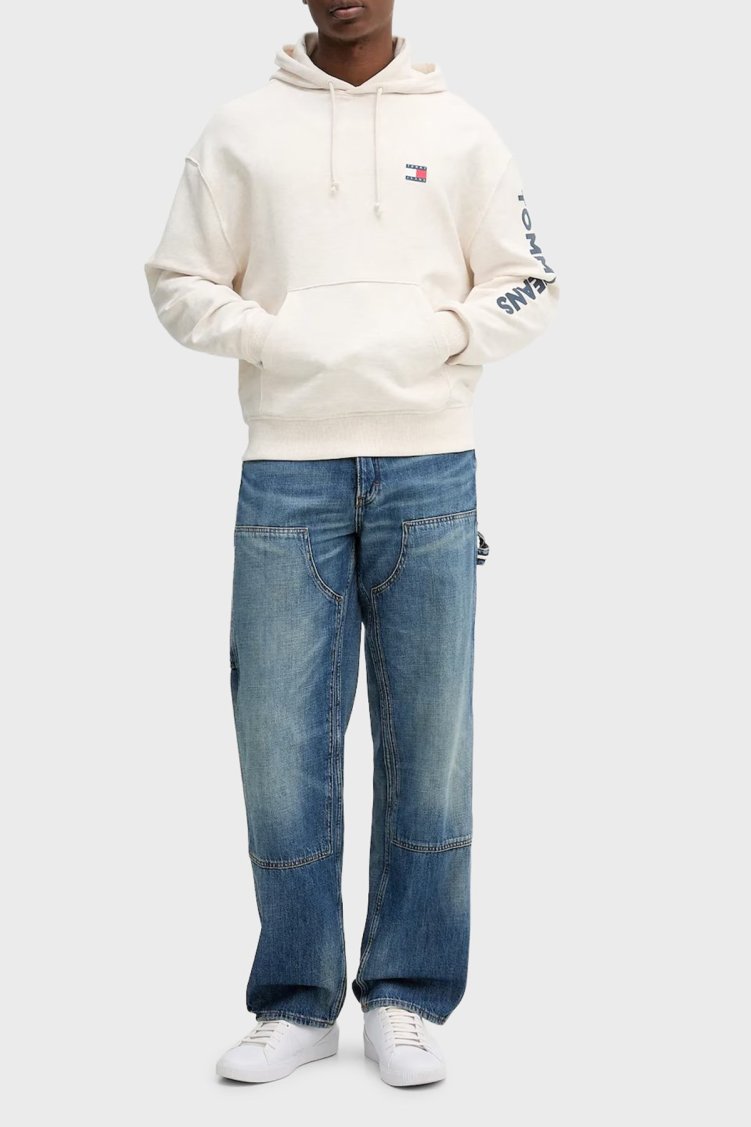 Tommy Jeans Logolu Pamuklu Relaxed Fit Kapüşonlu Kanguru Cepli Erkek Sweat DM0DM21834 AE3 BEJ - Tommy Jeans (1)