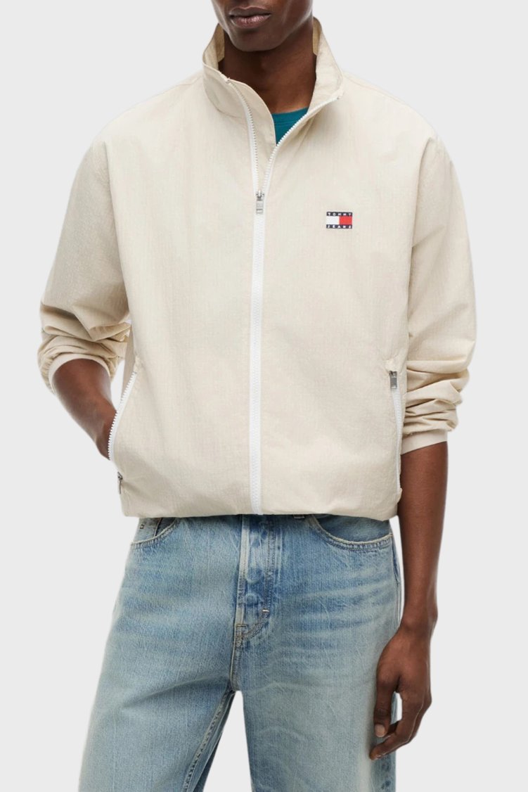 Tommy Jeans Logolu Regular Fit Dik Yaka Erkek Mont DM0DM23229 ACI Bej - Tommy Jeans