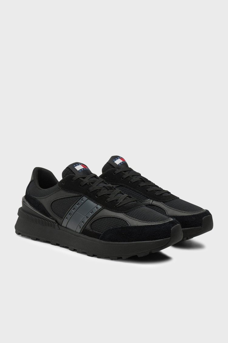 Tommy Jeans Logolu Süet Detaylı Kalın Tırtıklı Taban Sneaker Erkek Ayakkabı EM0EM01537 BDS SİYAH - Tommy Hilfiger (1)