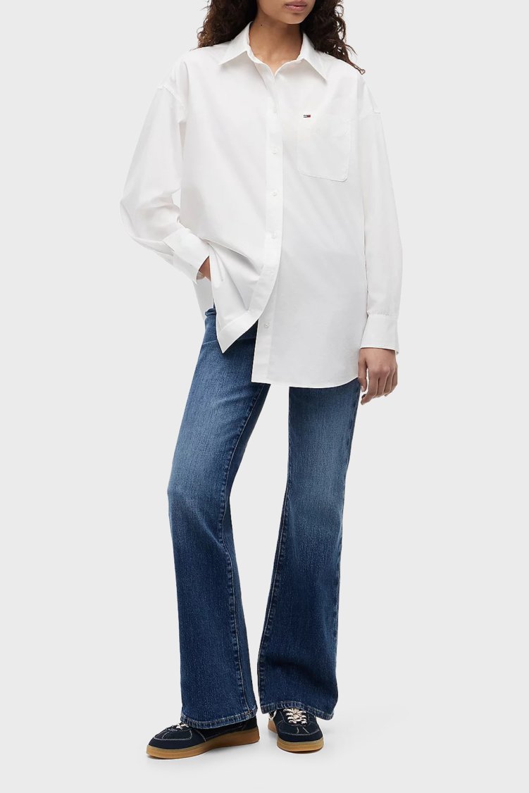 Tommy Jeans Pamuk Karışımlı Oversize Çizgili Poplin Kadın Gömlek DW0DW22936 YBL Beyaz - Tommy Jeans (1)