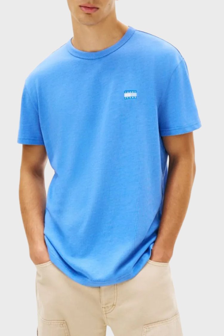 Tommy Jeans Pamuk Karışımlı Regular Fit Bisiklet Yaka Erkek T Shirt DM0DM22667 C38 MAVİ - Tommy Jeans