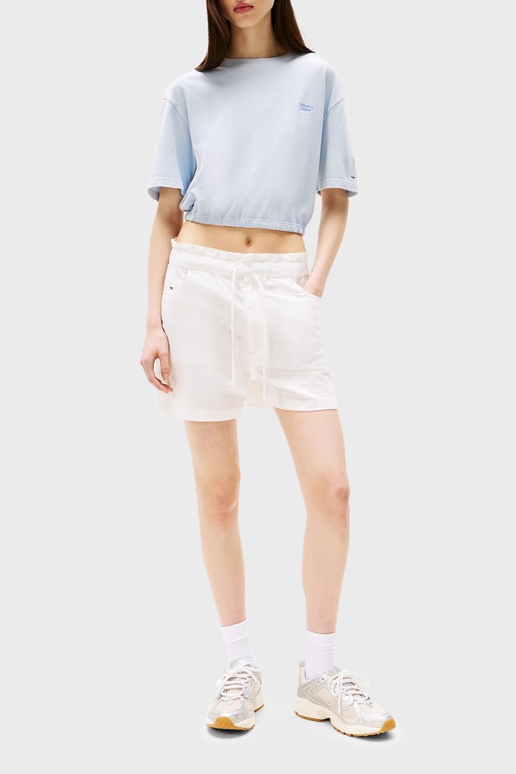 Tommy Jeans Pamuk ve Keten Karışımlı Regular Fit Normal Bel Mini Kadın Short DW0DW20360 YBL BEYAZ - Tommy Jeans (1)