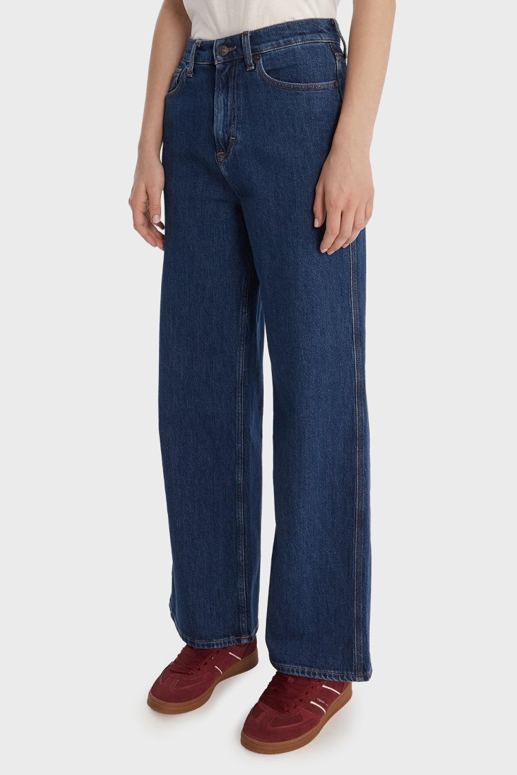 Tommy Jeans Pamuk Wide Leg Yüksel Bel Geniş Paça Jeans Kadın Kot Pantolon DW0DW22438 1BK MAVİ - Tommy Jeans