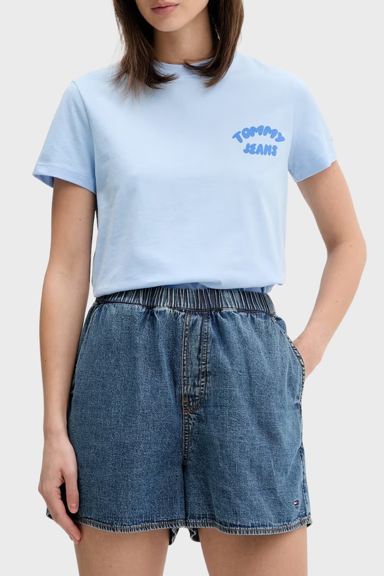 Tommy Jeans Pamuklu Baskılı Regular Fit Bisiklet Yaka Kadın T Shirt DW0DW22310 C1T MAVİ - Tommy Jeans