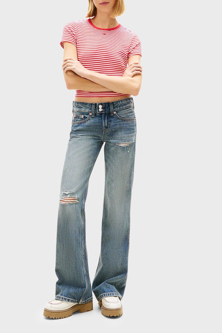 Tommy Jeans Pamuklu Çizgili Slim Fit Bisiklet Yaka Kadın T Shirt DW0DW17383 0EY KIRMIZI-BEYAZ - Tommy Jeans (1)