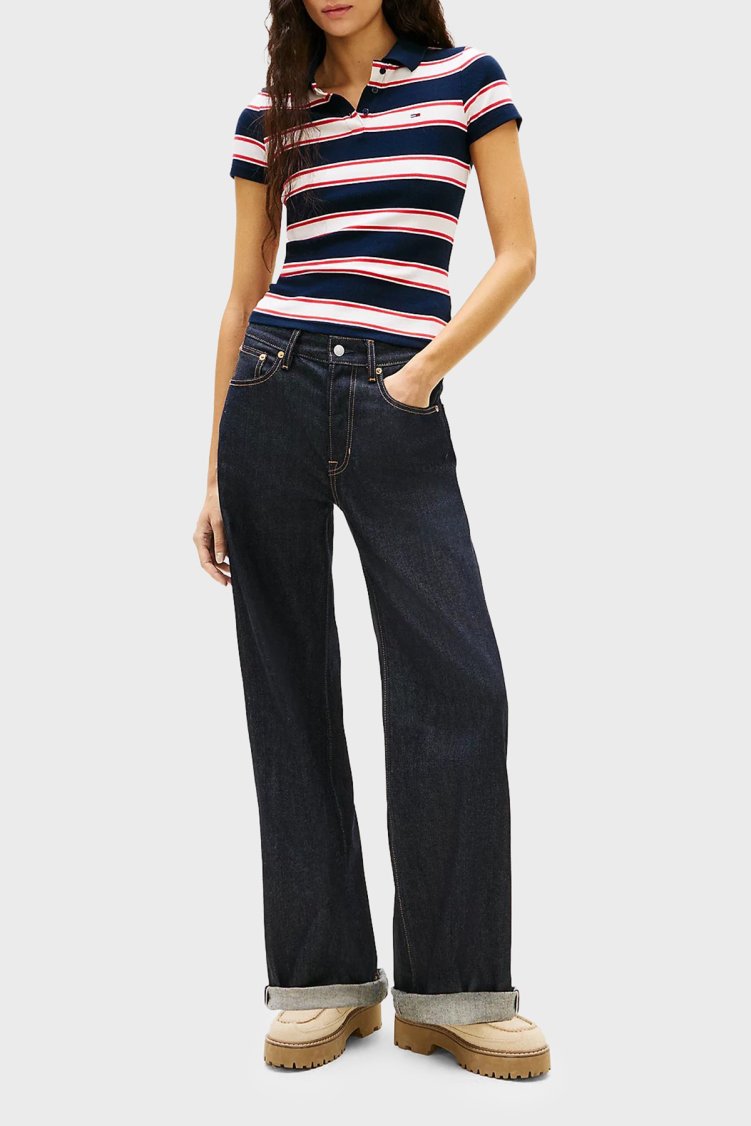 Tommy Jeans Pamuklu Çizgili Slim Fit Düğmeli Kadın Polo Yaka T Shirt DW0DW22327 0A7 LACİVERT-BEYAZ - Tommy Jeans (1)