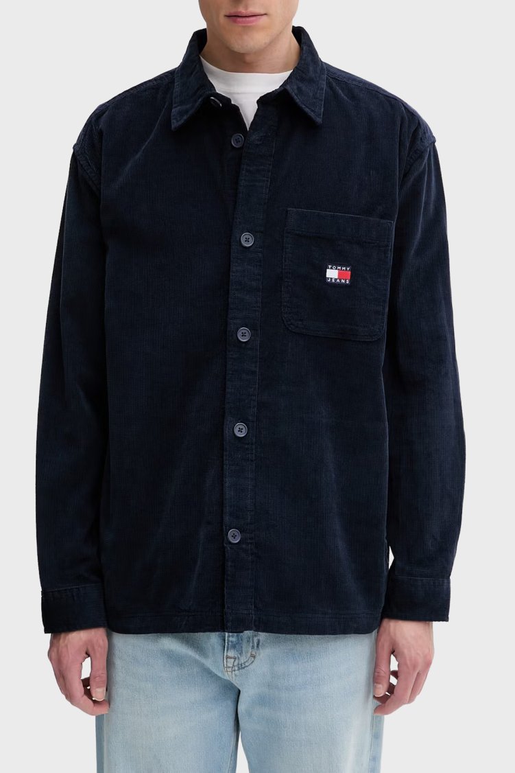 Tommy Jeans Pamuklu Loose Fit Uzun Kollu Kadife Erkek Gömlek DM0DM21698 C1G Lacivert - Tommy Jeans