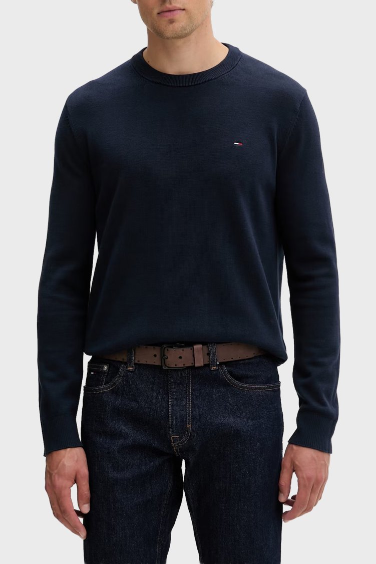 Tommy Jeans Pamuklu Regular Fit Bisiklet Yaka Erkek Kazak DM0DM22853 C1G Lacivert - Tommy Jeans