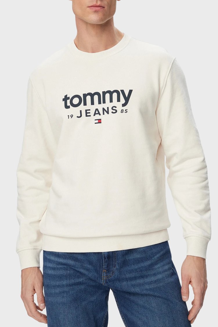 Tommy Jeans Pamuklu Regular Fit Bisiklet Yaka Erkek Sweat DM0DM23392 YBH Beyaz - Tommy Jeans