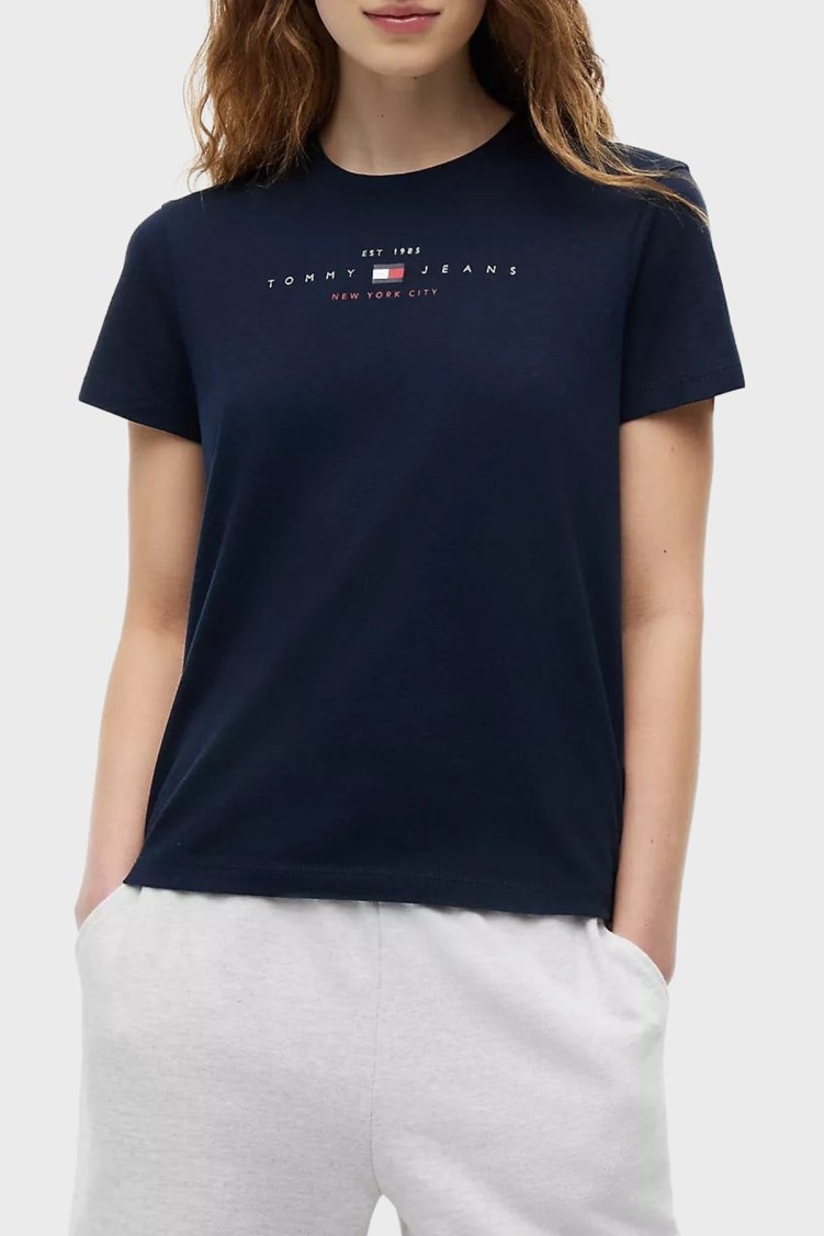 Tommy Jeans Pamuklu Regular Fit Bisiklet Yaka Kadın T Shirt DW0DW22789 C1G Lacivert - Tommy Jeans