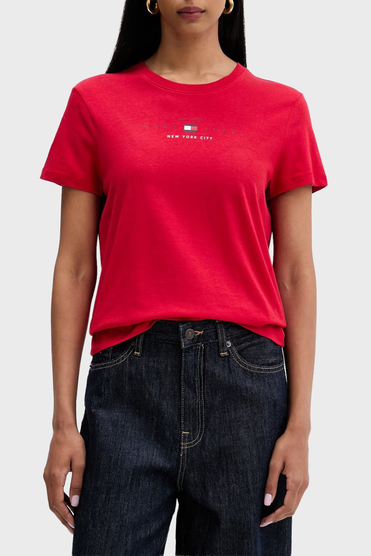 Tommy Jeans Pamuklu Regular Fit Bisiklet Yaka Kadın T Shirt DW0DW22789 XK9 Kırmızı - Tommy Jeans