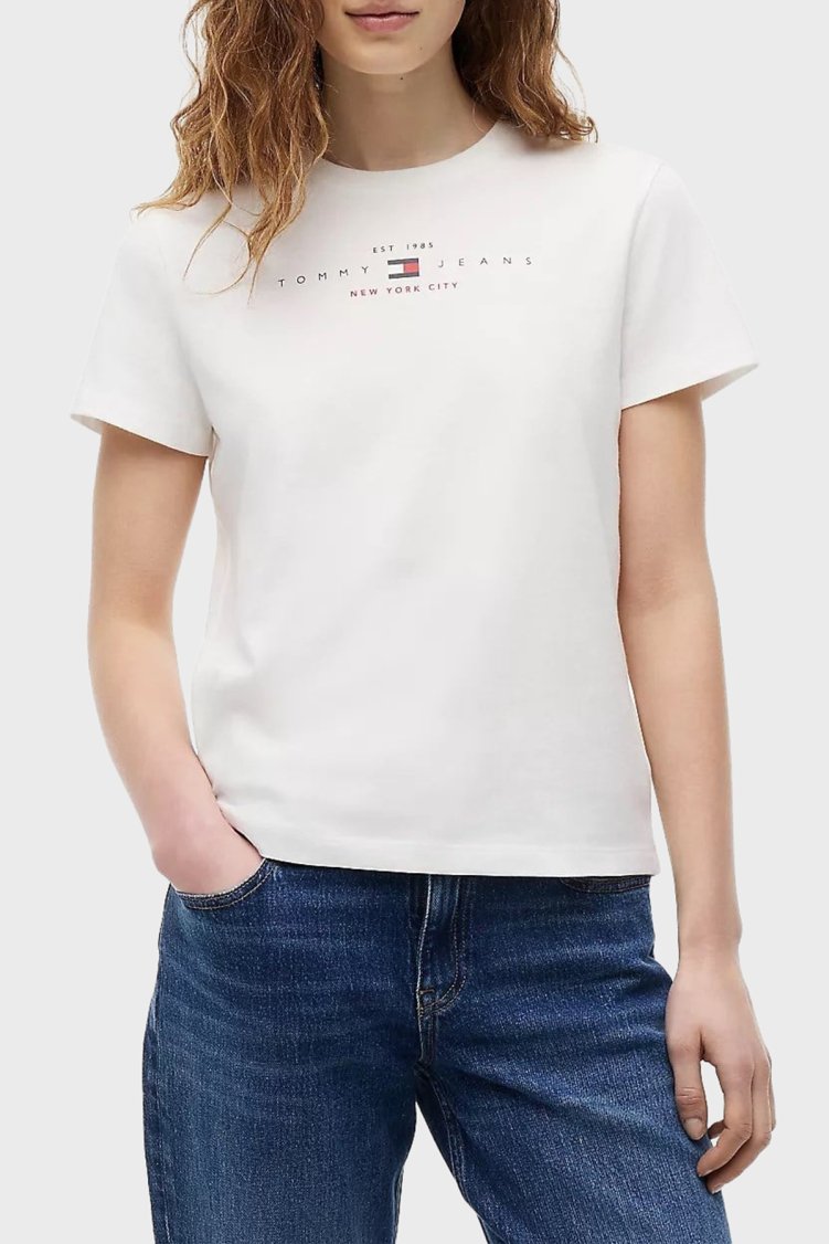 Tommy Jeans Pamuklu Regular Fit Bisiklet Yaka Kadın T Shirt DW0DW22789 YBL Beyaz - Tommy Jeans